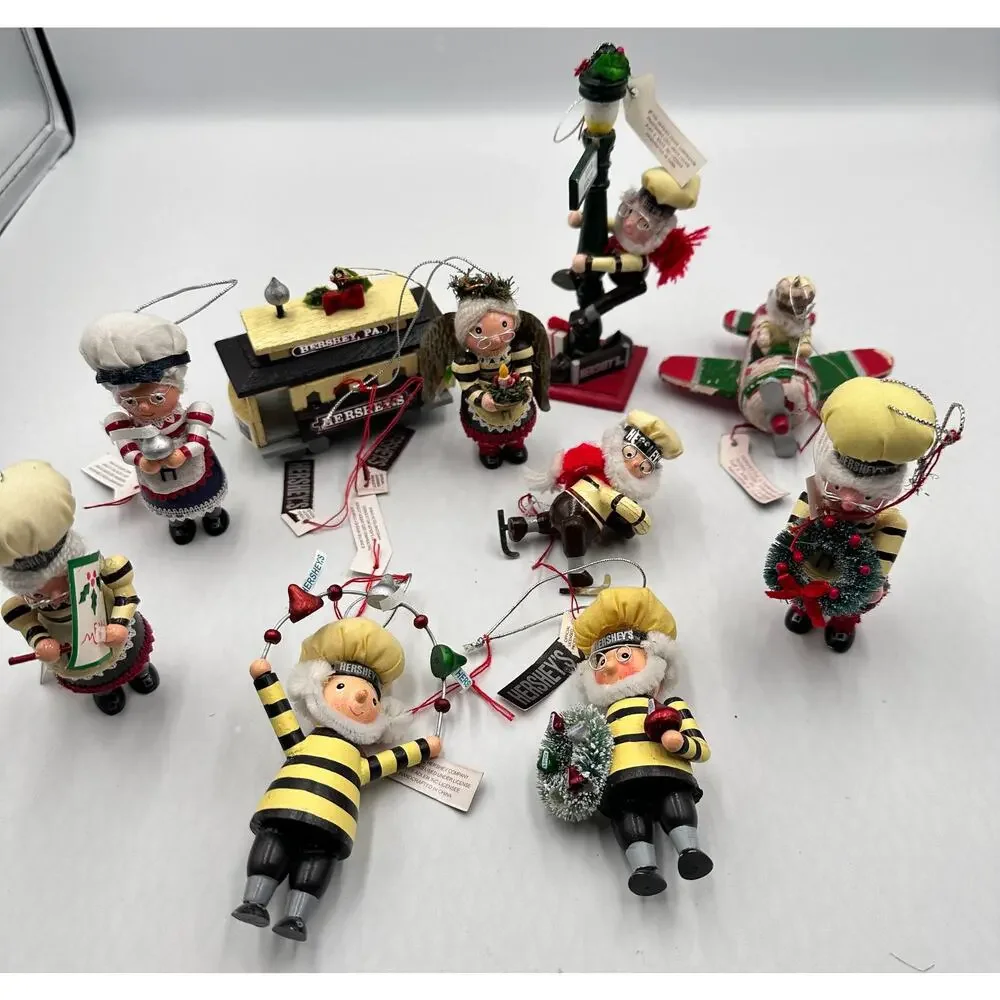 Vintage Kurt Adler Hershey’s Christmas Wood Ornaments 10pc Mr. & Mrs. Elf #1